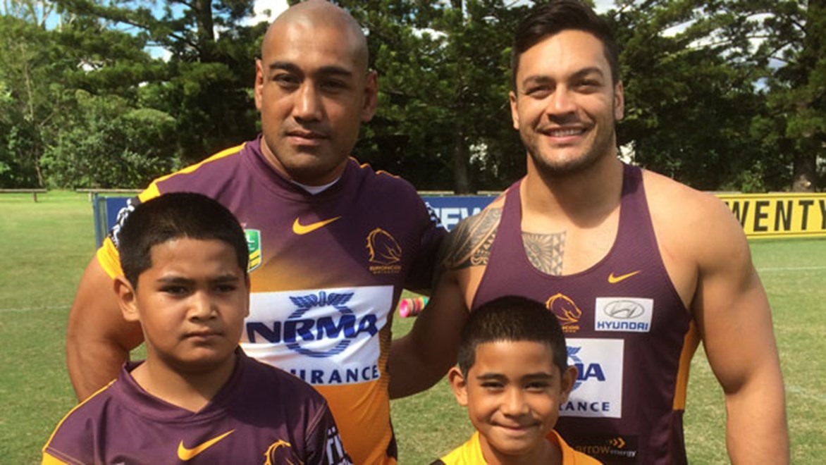 Alex Leapai is fighting for the heavyweight championship of the world but he wants his two boys to be Broncos just like Alex Glenn. Copyright: Courtesy Broncos Media