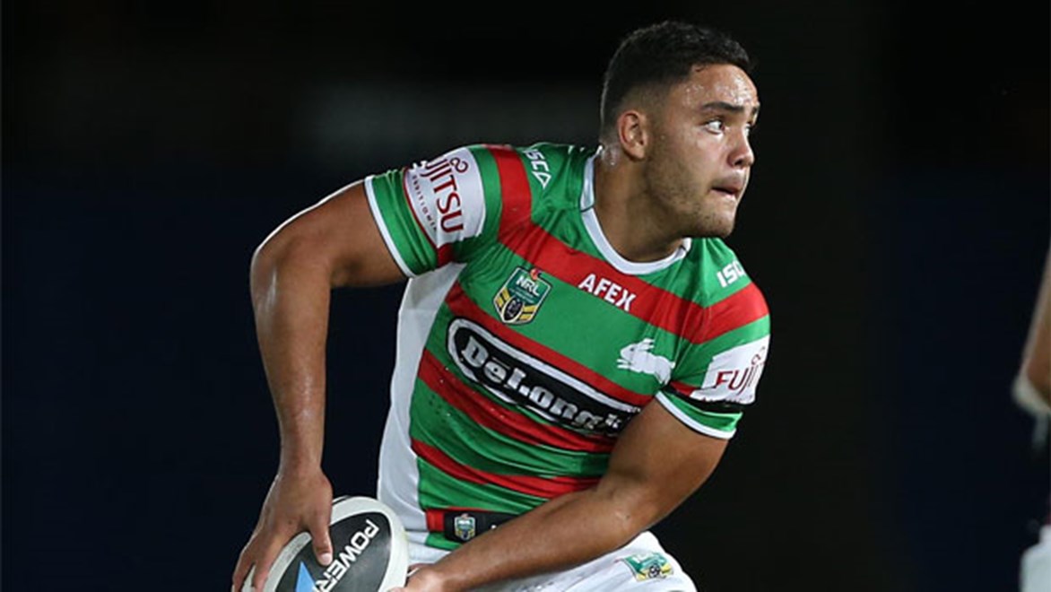Rabbitohs centre Dylan Walker threw the final pass for Nathan Merritt's history-making try against the Panthers last week. Copyright: NRL Photos/Robb Cox.