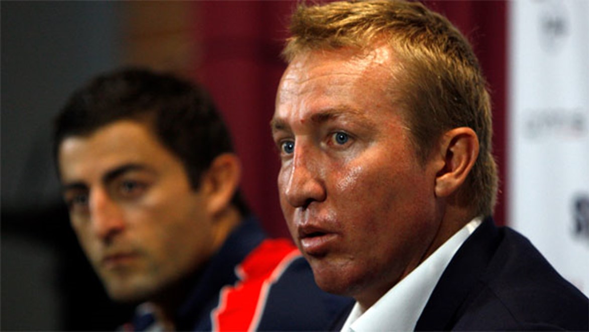 Roosters coach Trent Robinson can match the best of them when it comes to letting his team knows he means business. Copyright: Renee McKay/NRL Photos.