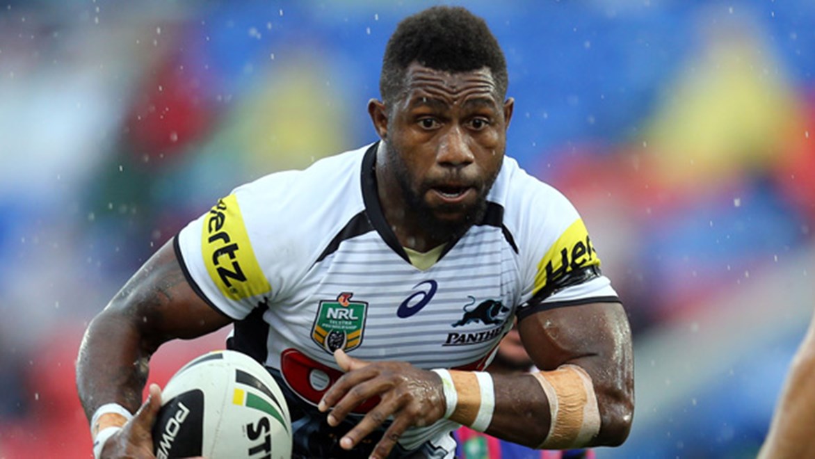 James Segeyaro in action against the Knights in Round 9. Rain? You better believe it.