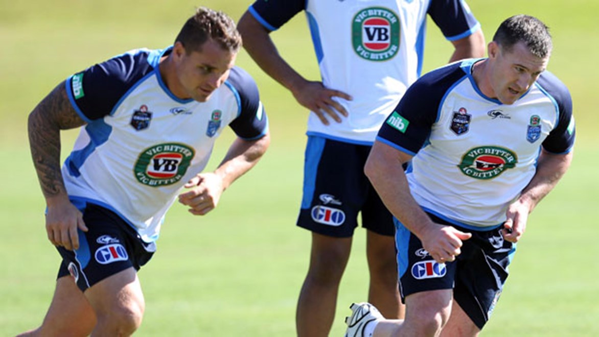Blues forward Anthony Watmough (left) says he has never seen a NSW outfit so tight-knit as Laurie Daley's 2014 team.