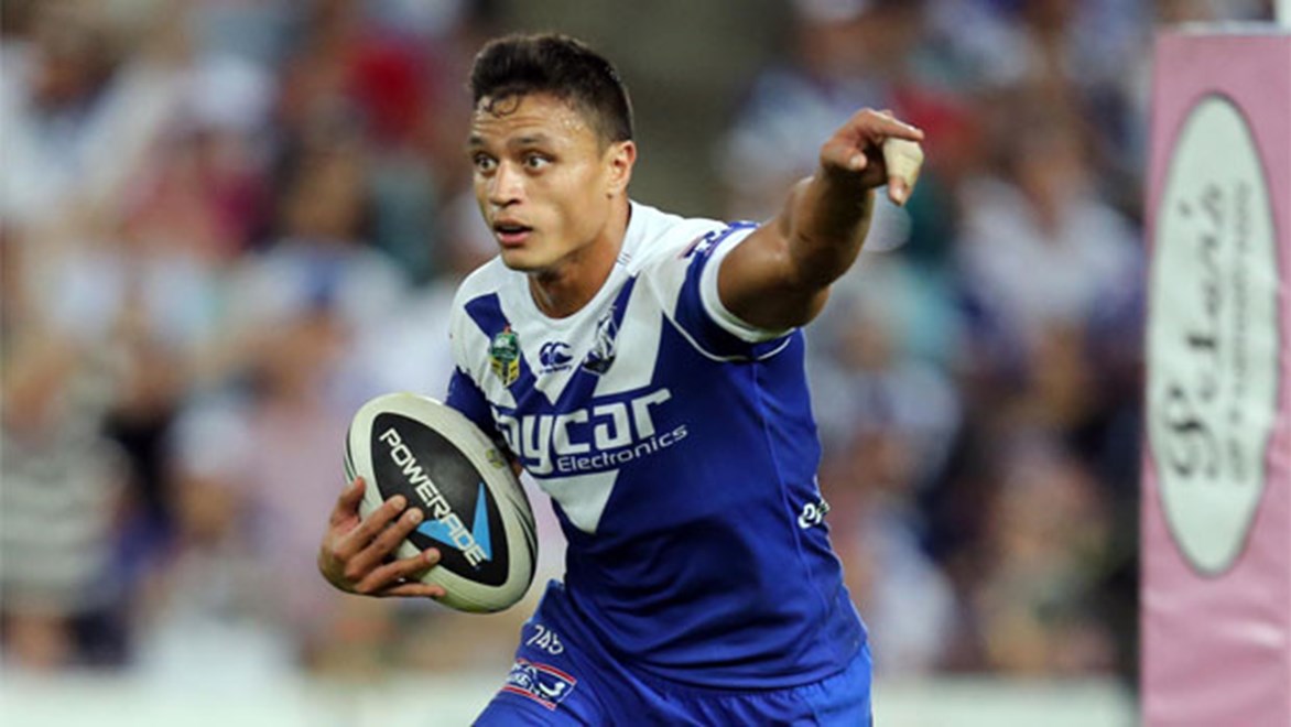 That way... Bulldogs veteran Sam Perrett points his team in the right direction.
