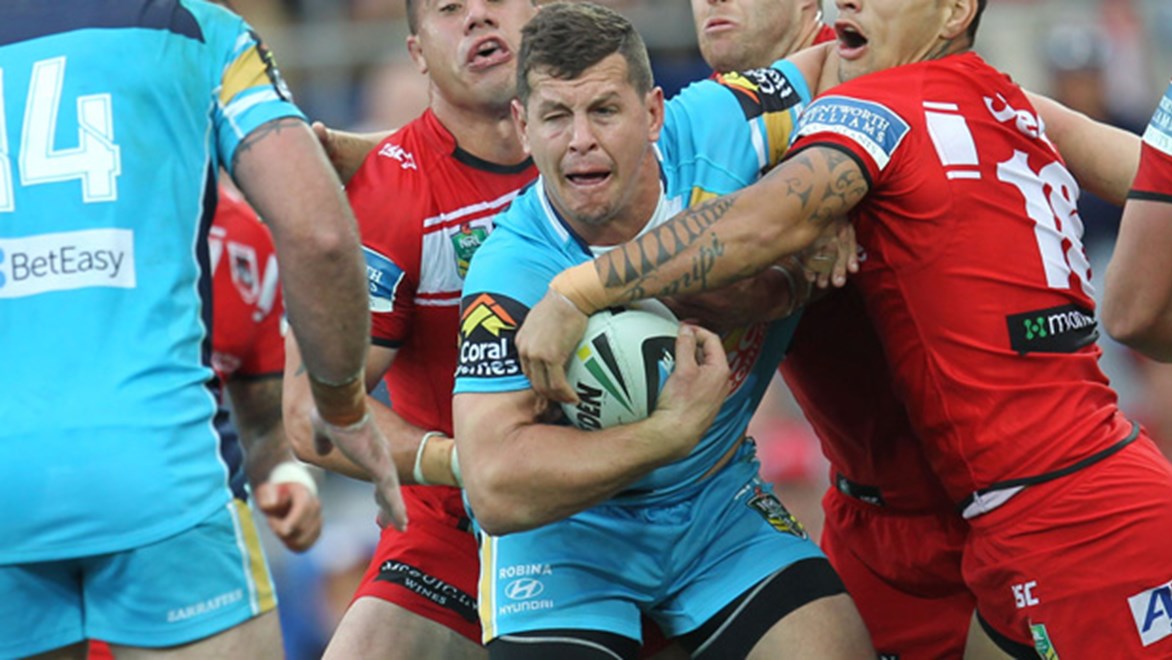 Greg Bird in action for the Titans in Round 15, just days after helping NSW to their first Origin series win since 2005.