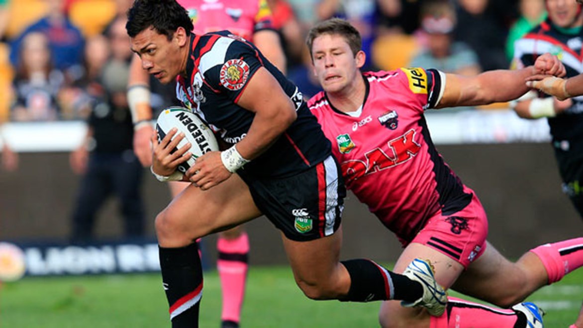Elijah Taylor takes on his former team Penrith in Auckland on Sunday.