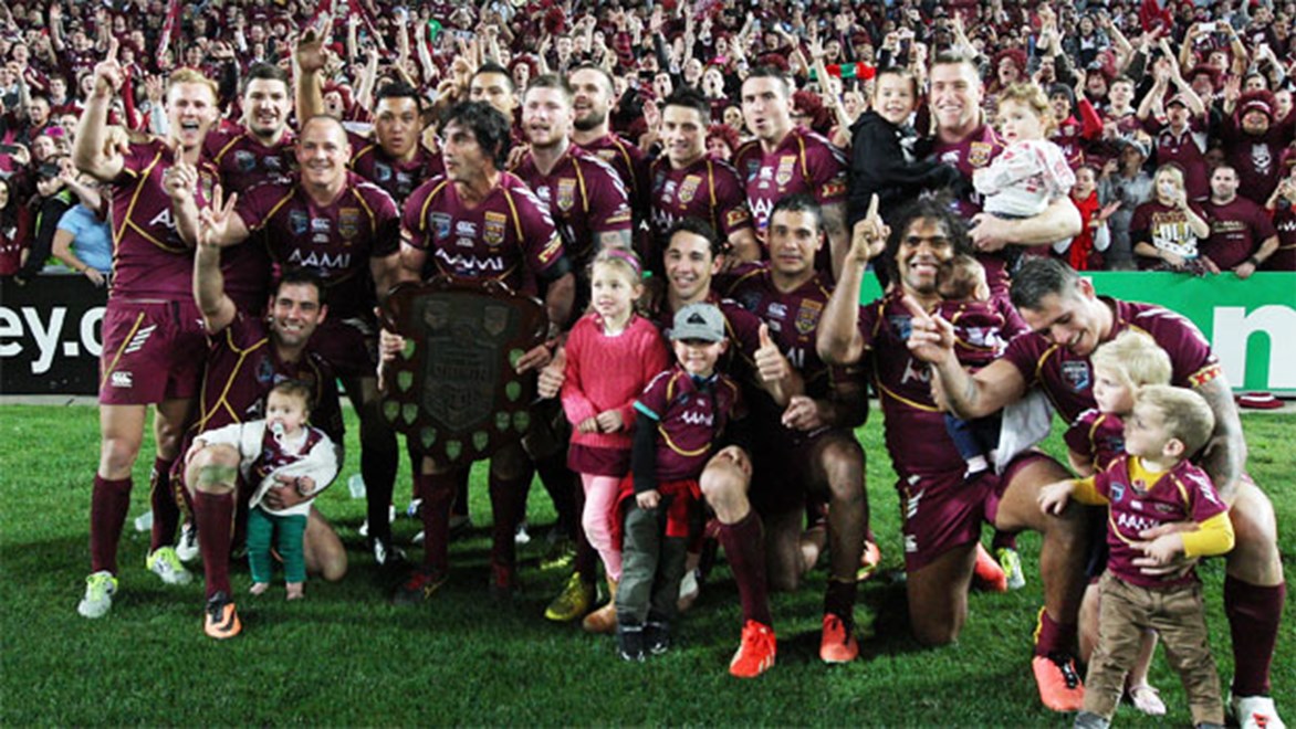 Queensland's all-conquering Maroons celebrate an eighth-straight Origin series win last year.