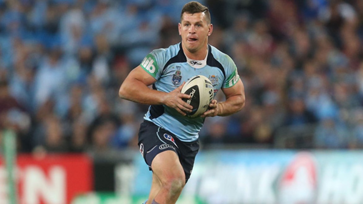 Greg Bird in action for the Blues during Game II of the 2014 Holden State of Origin series.
