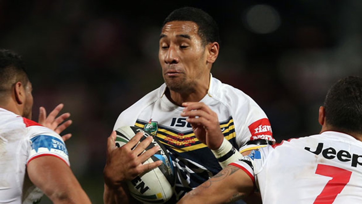 Tautau Moga was one of four players to make their senior Cowboys debut in Saturday night's narrow loss to the Dragons.