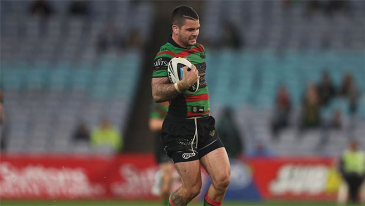 Not again... Rabbitohs halfback Adam Reynolds twinges his hamstring against the Cowboys on Saturday night.