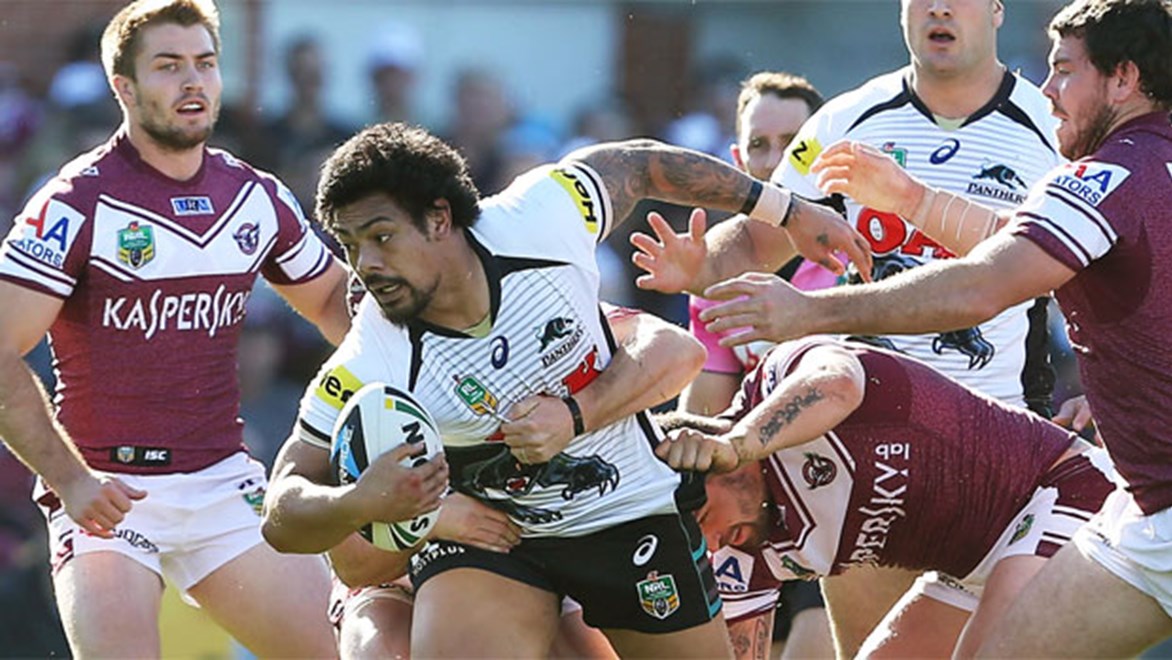Sika Manu takes on the Sea Eagles defence on Sunday afternoon.