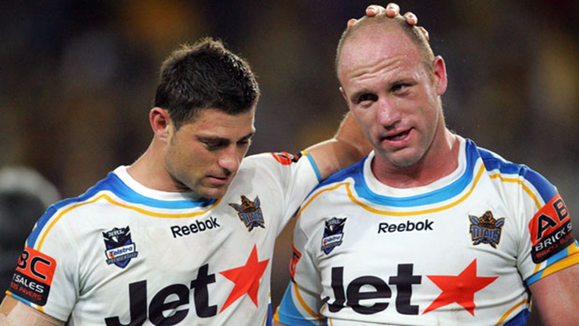 The two last remaining foundation players of the Gold Coast Titans, Mark Minichiello and Luke Bailey, will represent the club for the final time on Sunday.