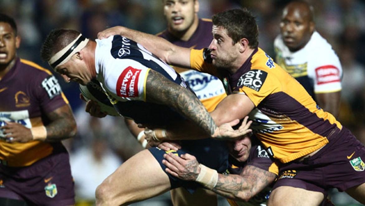 Cowboys back-rower Tariq Sims may come under the scrutiny of the match review committee after a late hit on Broncos fullback Justin Hodges.