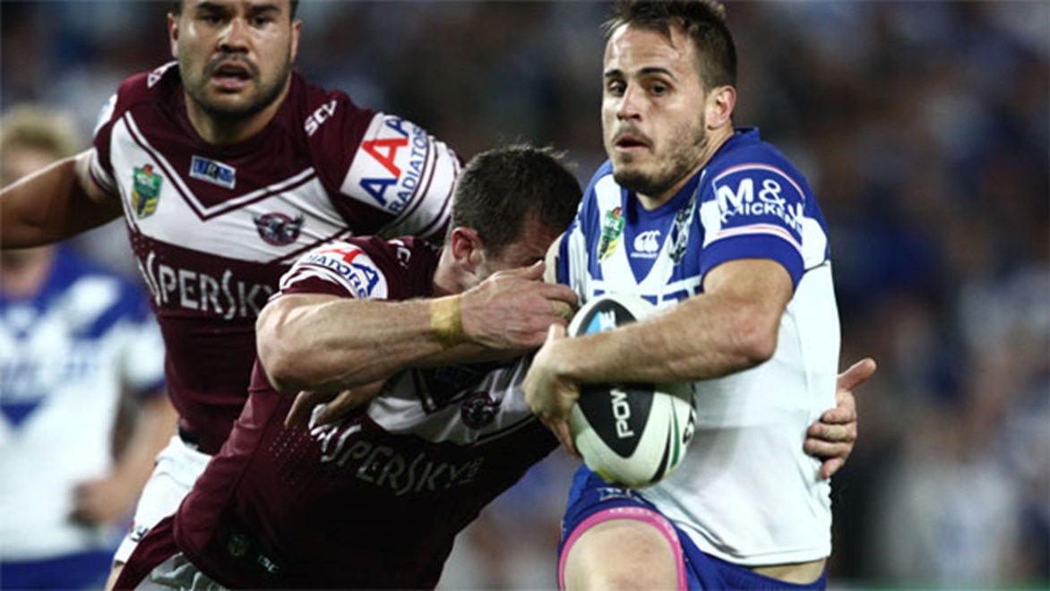 Josh Reynolds takes on the Manly defence on Saturday night.