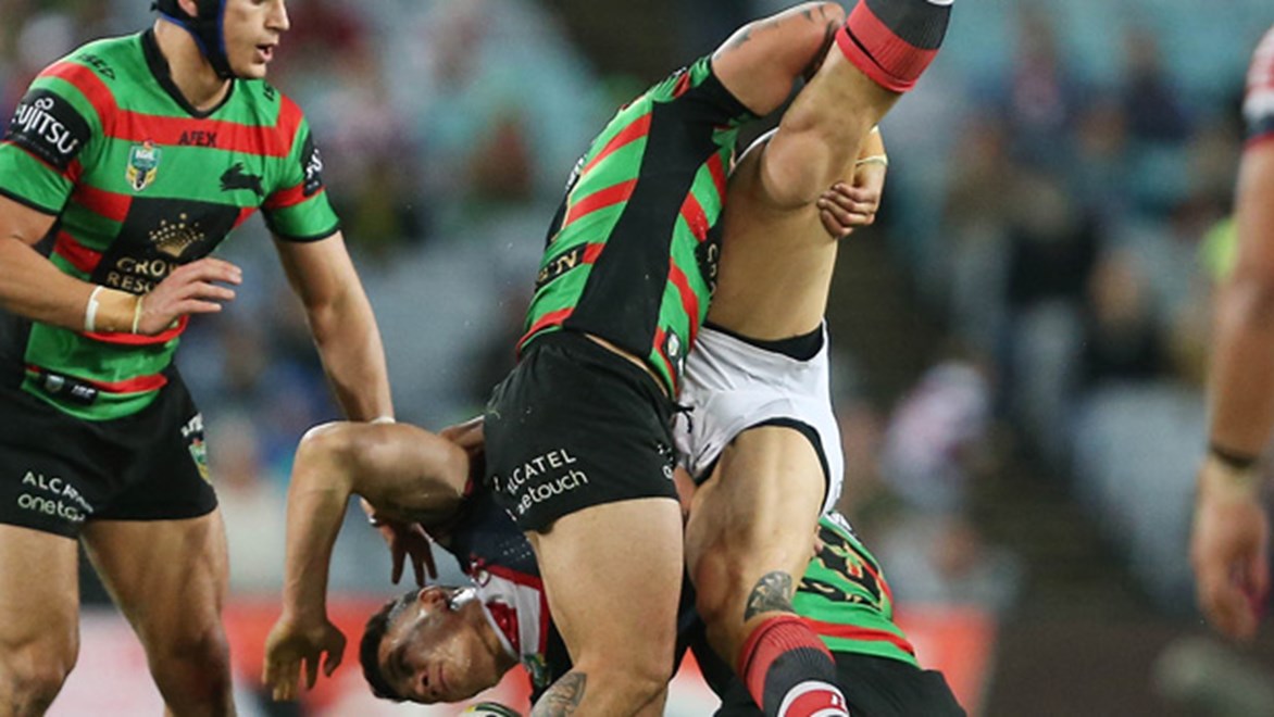 Rabbitohs hooker Issac Luke was placed on report for a dangerous throw.