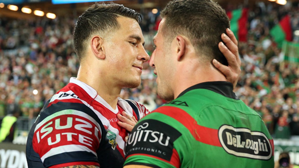 Sonny Bill Williams and Sam Burgess following the Roosters' preliminary final loss to the Rabbitohs.