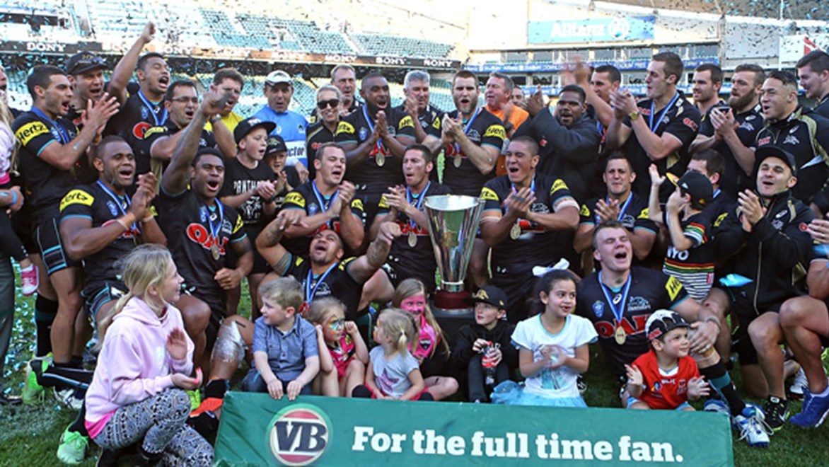 The Penrith Panthers NSW Cup side celebrate winning the 2014 VB NSW Cup grand final.