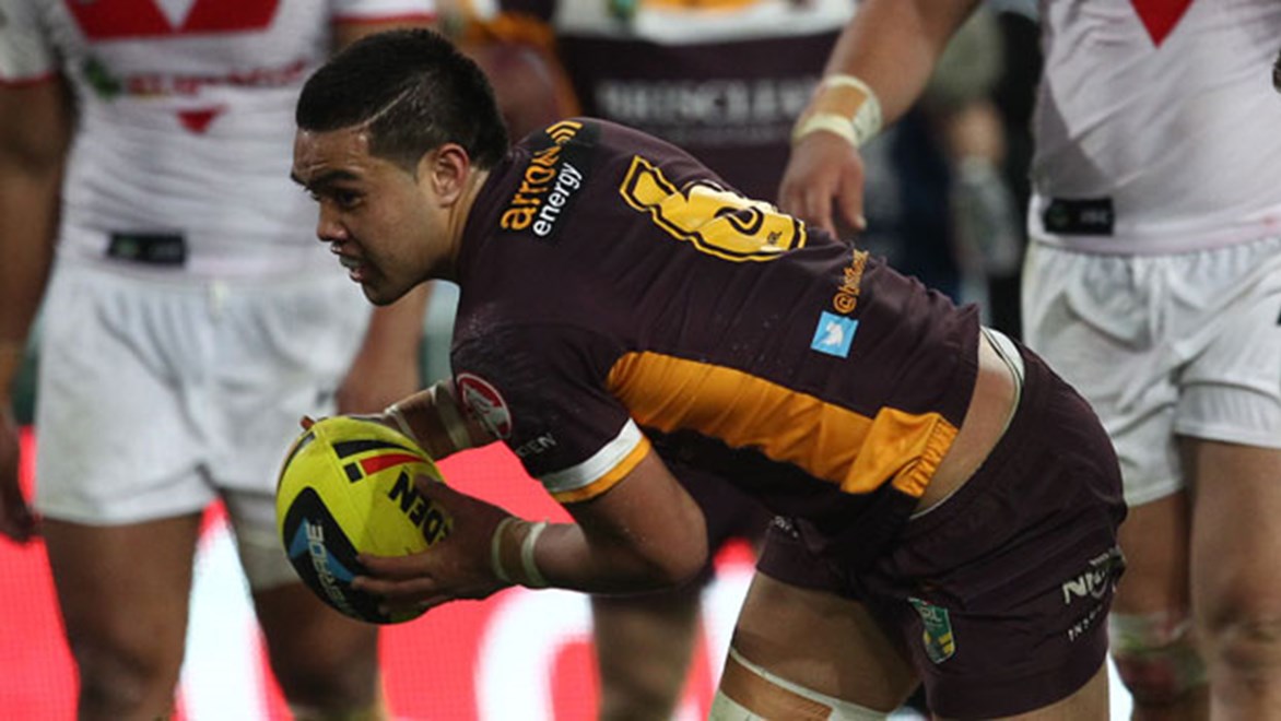 Broncos five-eighth Duncan Paia'Aua scores against the Dragons in last week's Preliminary Final.