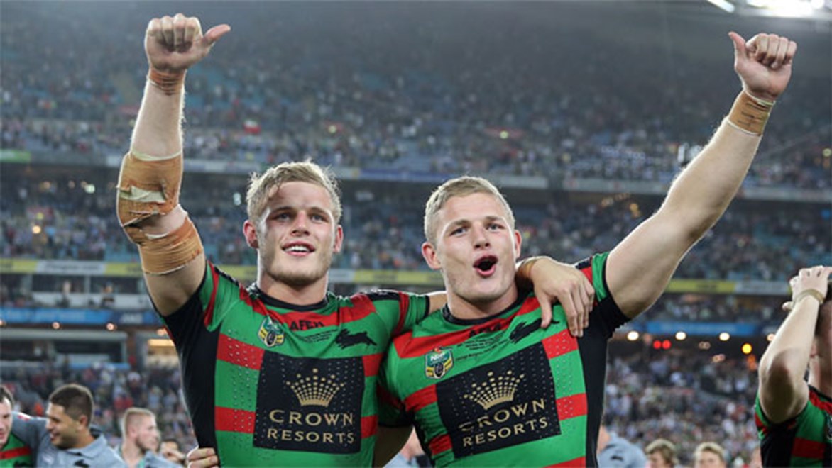 Burgess twins Tom and George following South Sydney's grand final win.