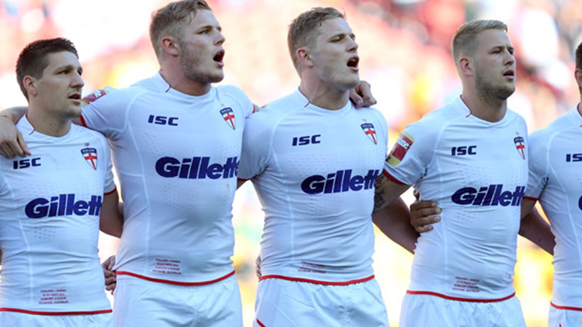 Gareth Widdop, Tom Burgess, George Burgess and Joe Westerman prior to England's opening Four Nations clash with Samoa.