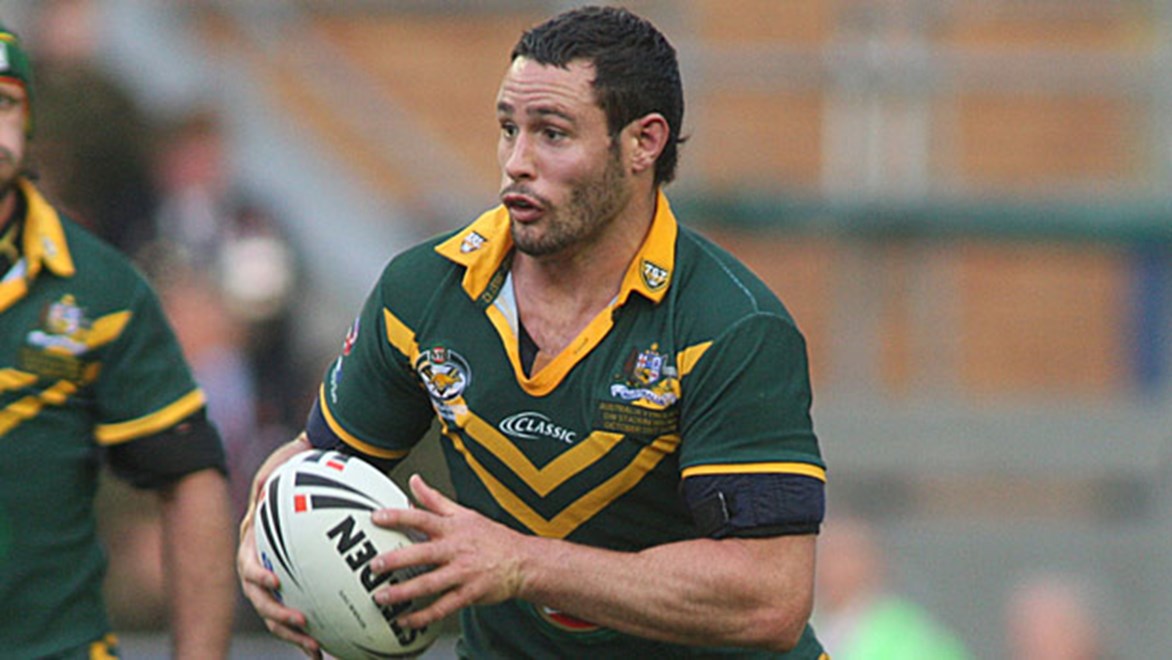 Brett White in action for the Kangaroos during the 2009 Four Nations tournament.