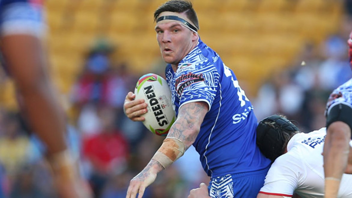 Josh McGuire in action for Samoa during the 2014 Four Nations tournament.