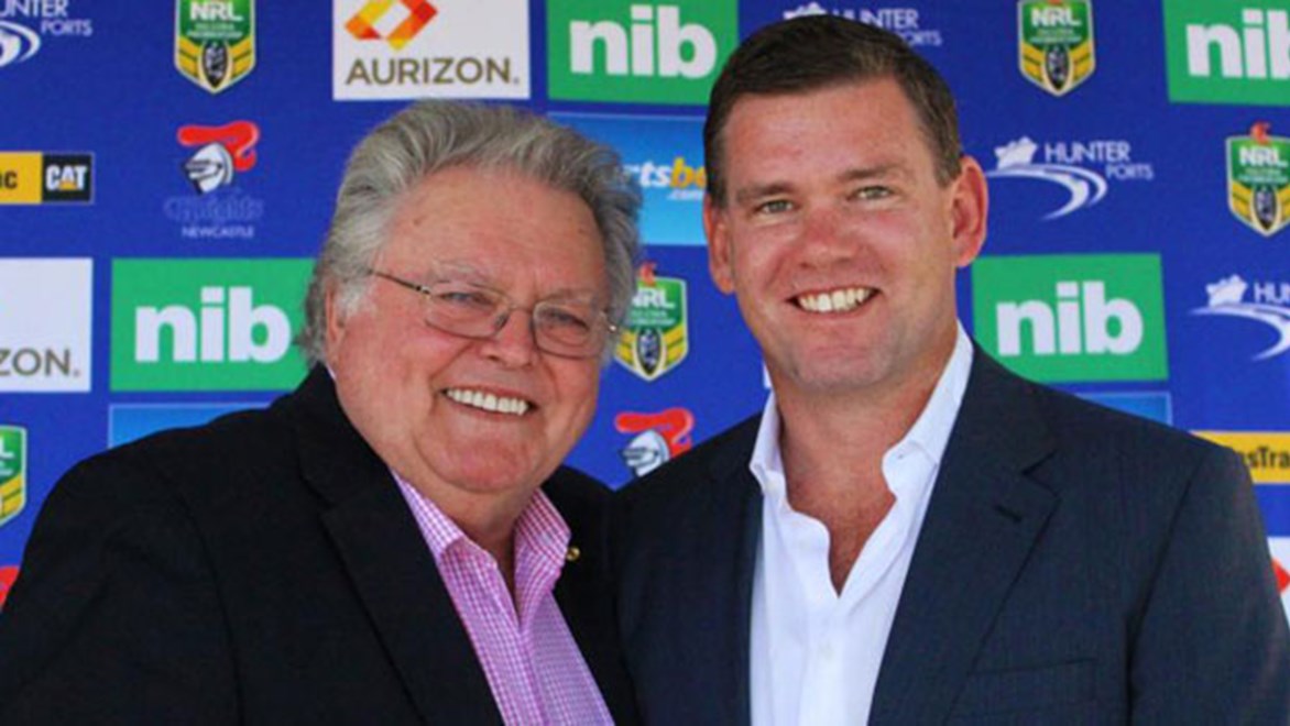 New chairman Brian McGuigan (left) and CEO Matt Gidley will oversee the next phase of the Newcastle Knights.