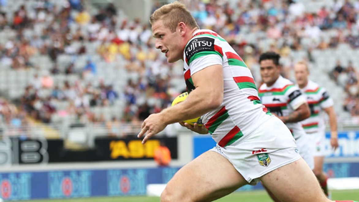 George Burgess makes a charge for the Rabbitohs in the Auckland Nines.