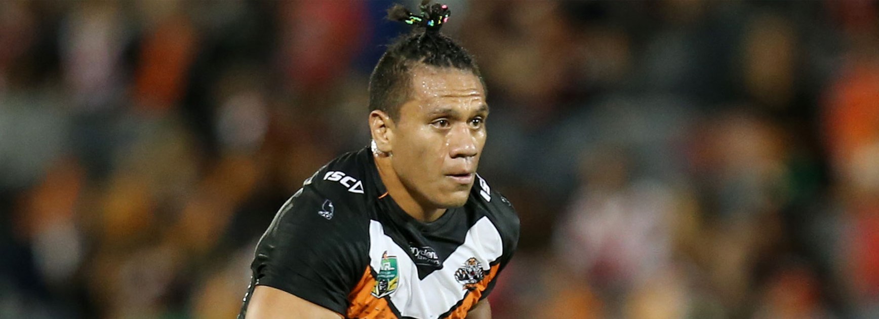 Sauaso Sue has been shifted to the right edge this season where he has helped protect Wests Tigers playmaker Mitch Moses in defence.