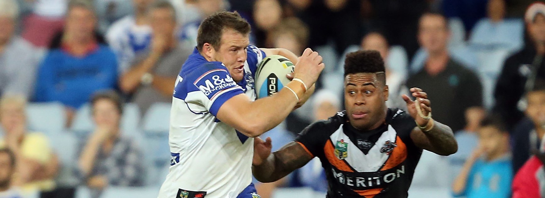 Bulldogs centre Josh Morris broke his try-scoring drought in a Round 4 win over Wests Tigers.