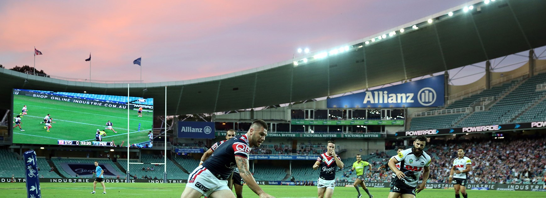 Shaun Kenny-Dowall scores another try for the Roosters.