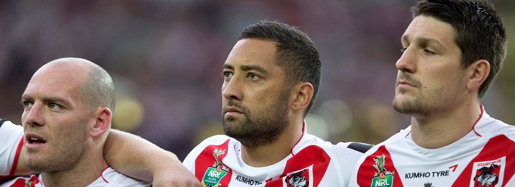 Dragons players Benji Marshall and Gareth Widdop ahead of the Anzac Day clash against the Roosters.