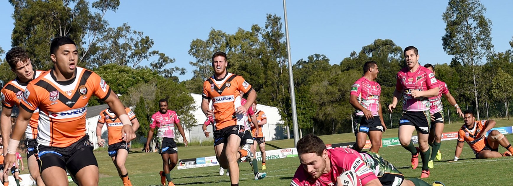 Ipswich Jets' Sam Martin got in on the try-scoring in a high-scoring round of the Intrust Super Cup.