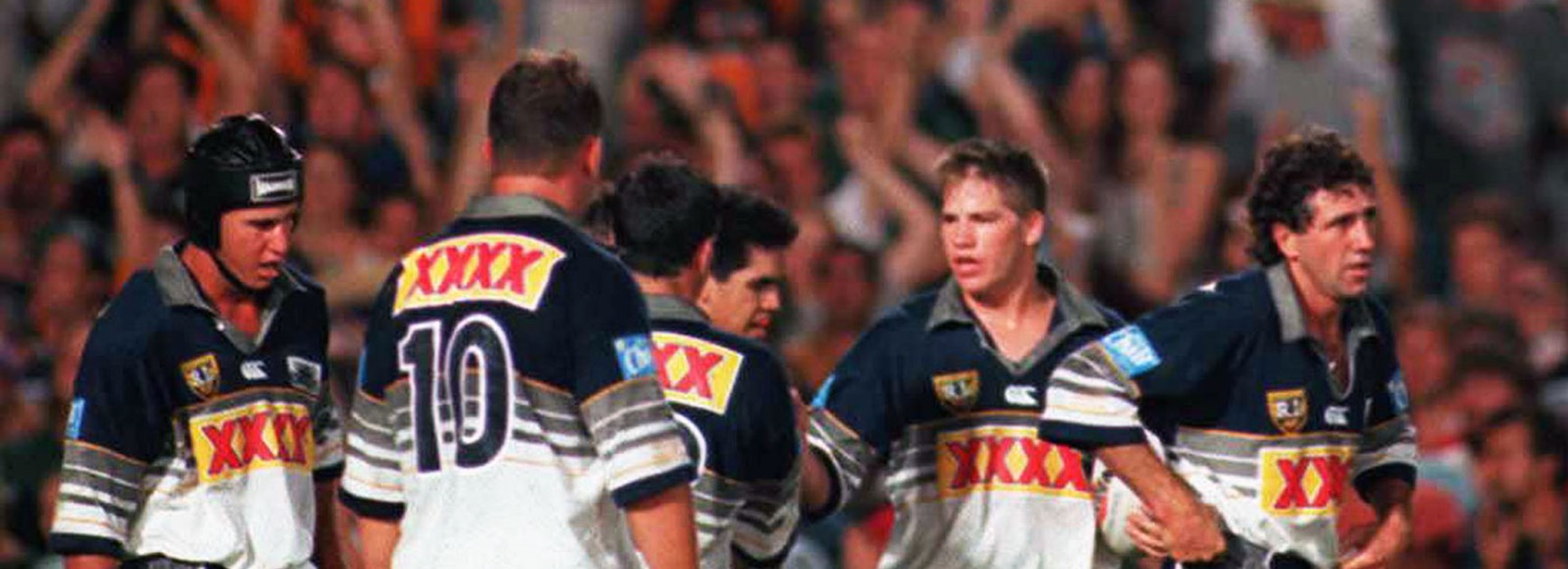 Cowboys fans celebrate one of their team’s three tries against the Broncos in 1995.