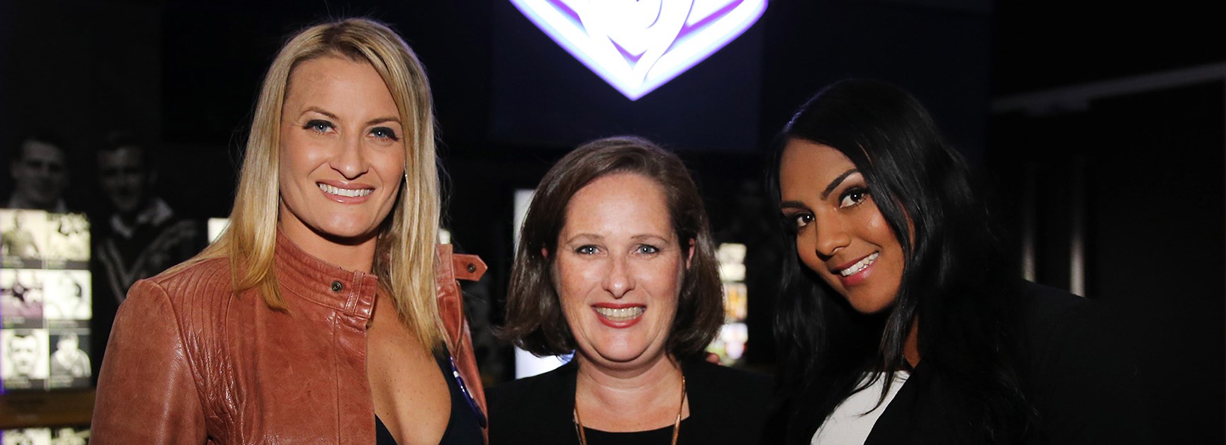 Jillaroos Ruan Sims (left) and Mahalia Murphy (right), with Harvey Norman ‎Promotions and Sponsorship Manager Stephanie Crockford.