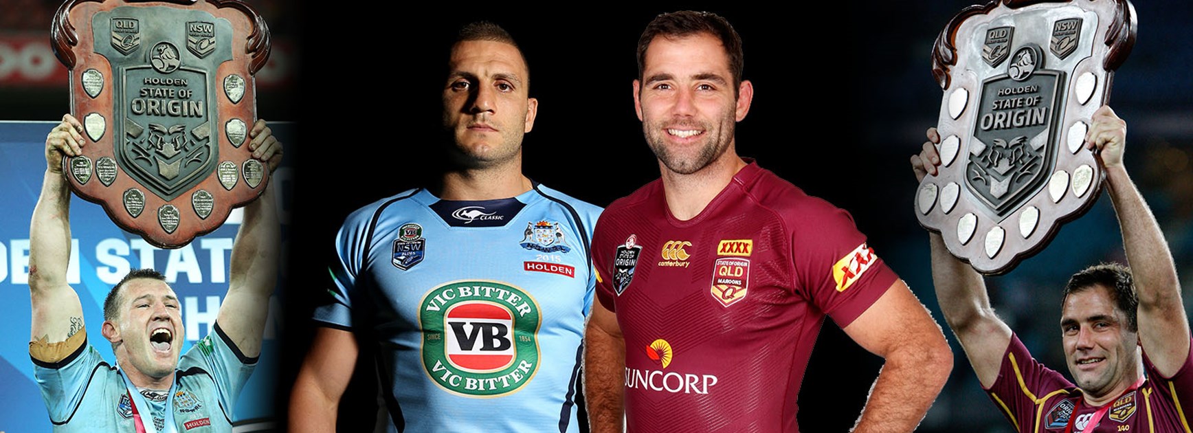 Paul Gallen lifts the shield in 2014, Robbie Farah and Cam Smith will captain their states, Smith lifts the shield in 2013.