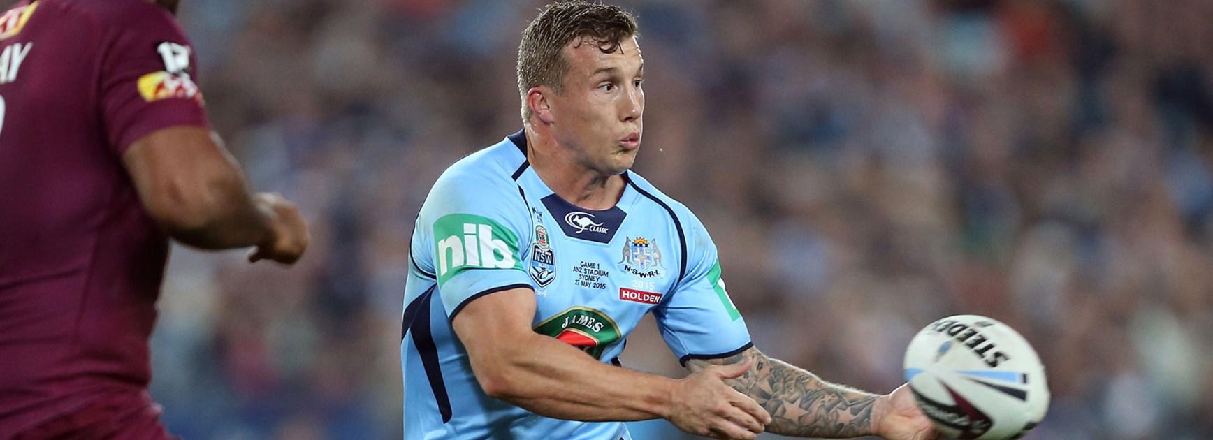 Blues halfback Trent Hodkinson in action during the opening game of the 2015 Holden State of Origin series.