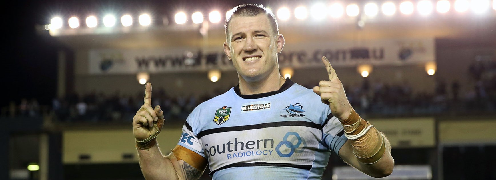 Sharks captain Paul Gallen ran for over 250 metres against the Roosters in his return from injury.