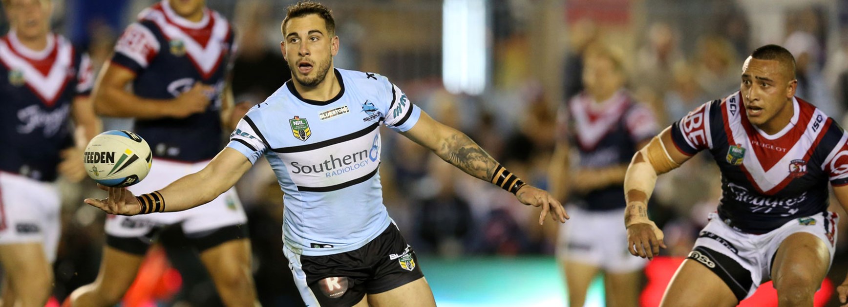 Sharks five-eighth Jack Bird in action during Cronulla's Round 13 win over the Roosters.