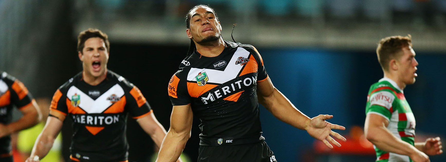 Martin Taupau scored two tries in a dominant display against the Rabbitohs at ANZ Stadium.