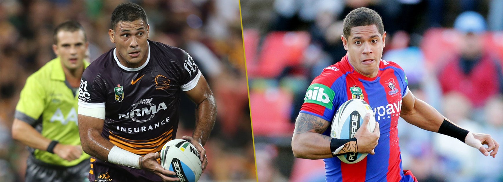 Maroons centre Justin Hodges and future Maroon Dane Gagai face off this week.