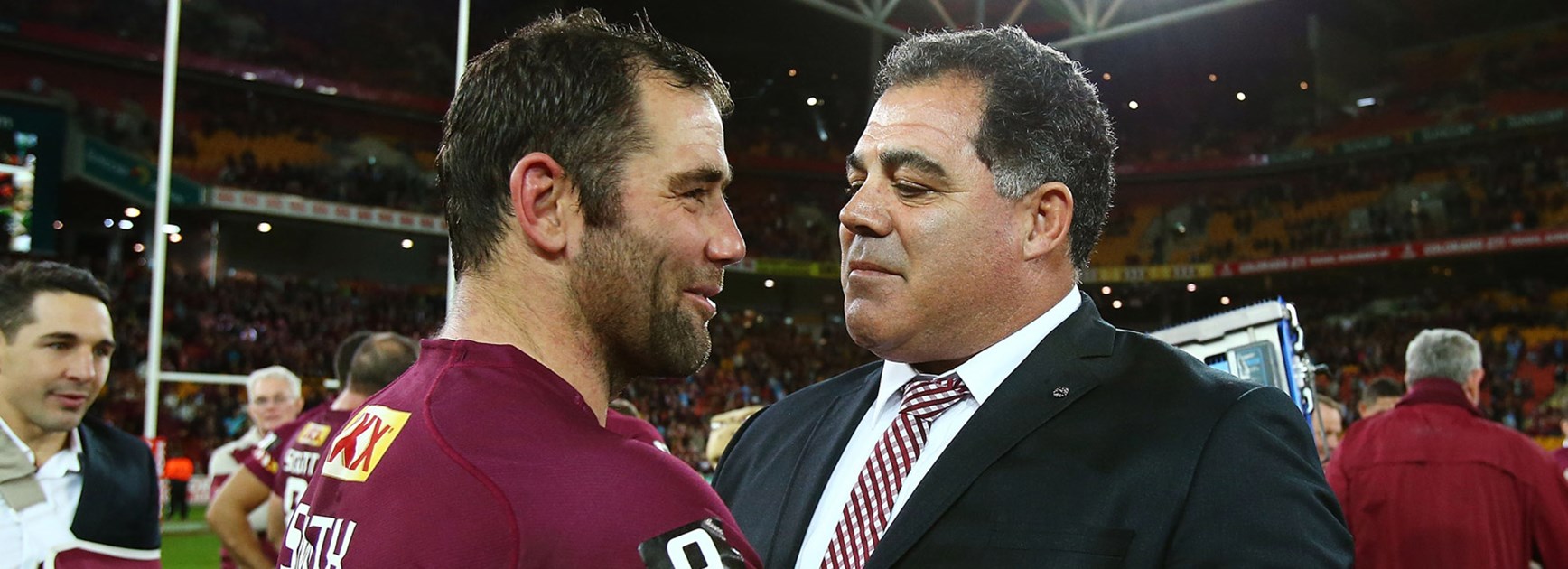 Cameron Smith and Mal Meninga following Queensland's win in Game Three.
