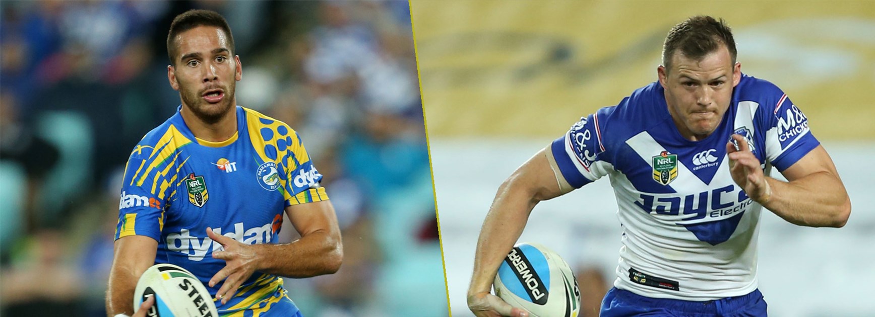 Eels fullback Corey Norman and Bulldogs star Brett Morris.