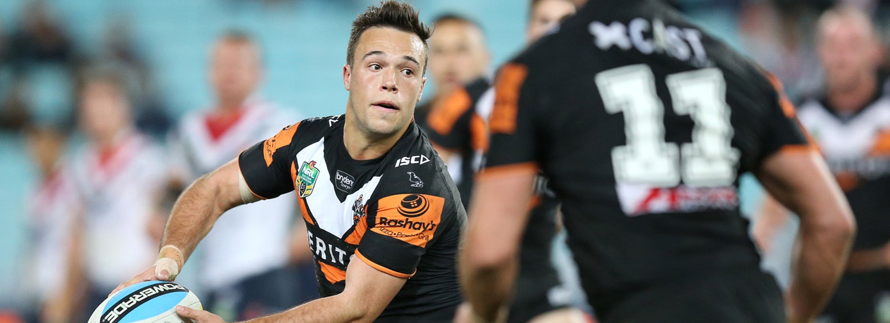 Luke Brooks in action for Wests Tigers in Round 20.