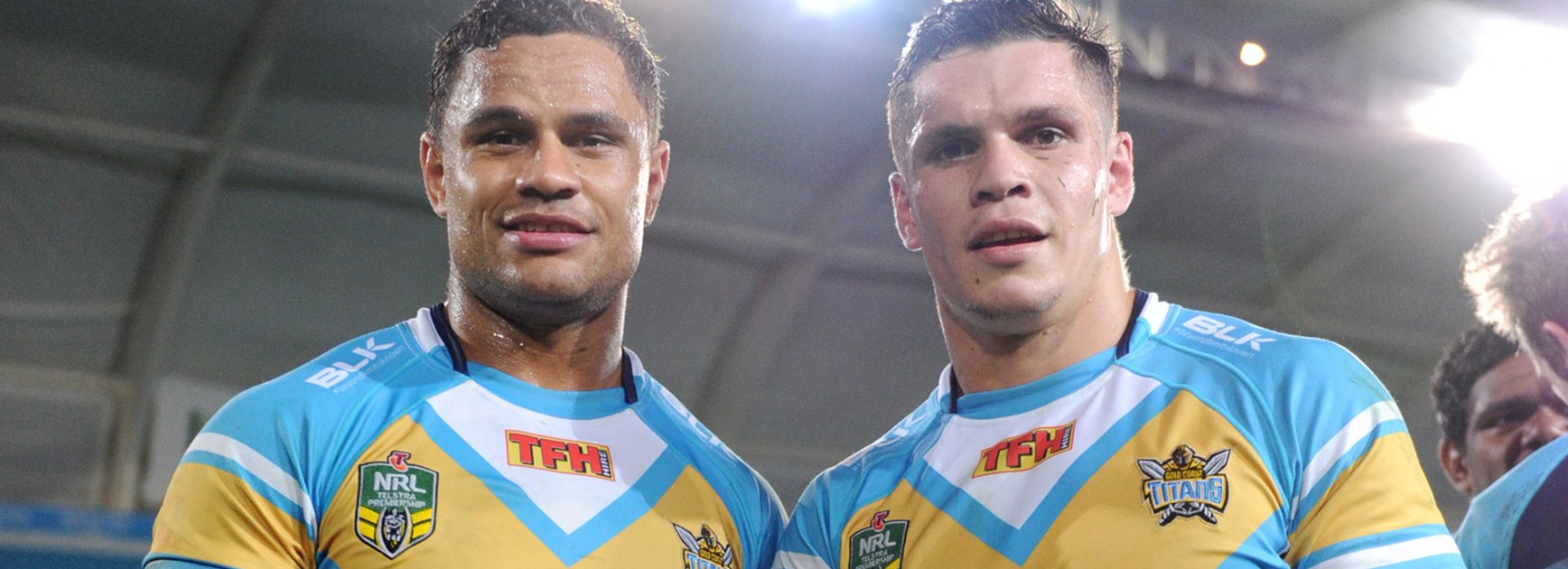 Josh Hoffman and James Roberts following their win over the Eels in Round 21.