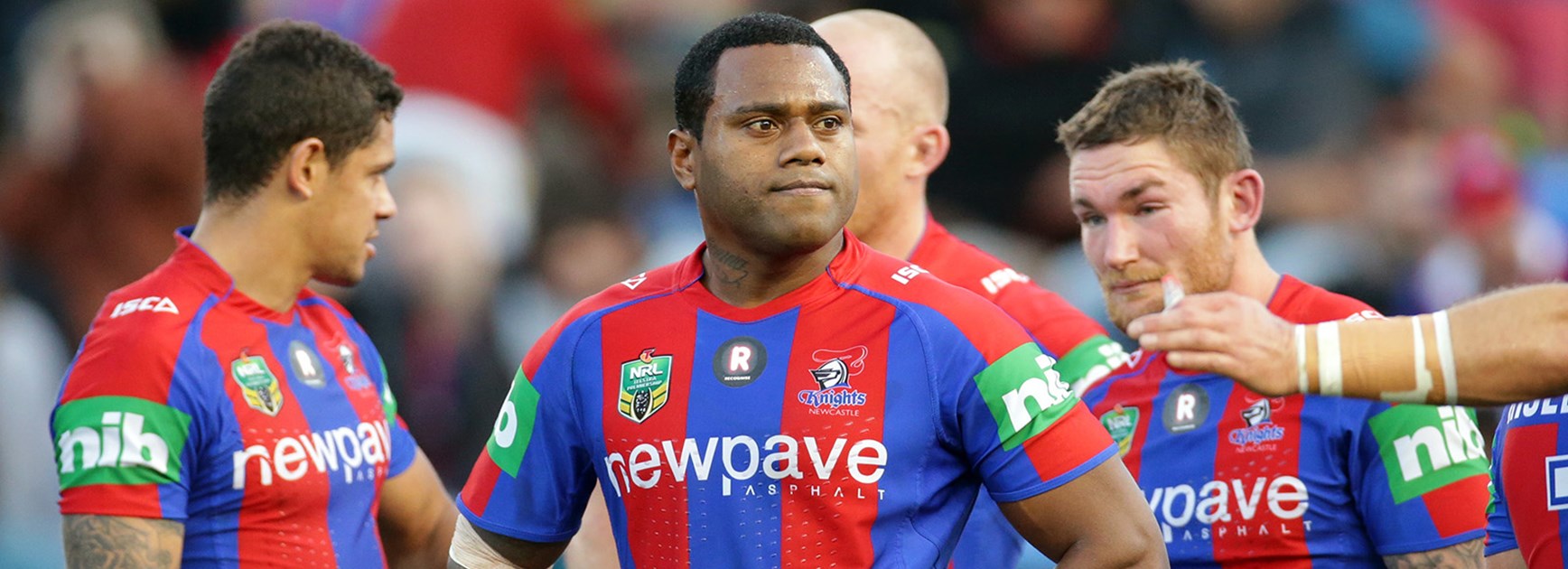 A disappointed Akuila Uate looks on as the Roosters smash the Knights in Newcastle.