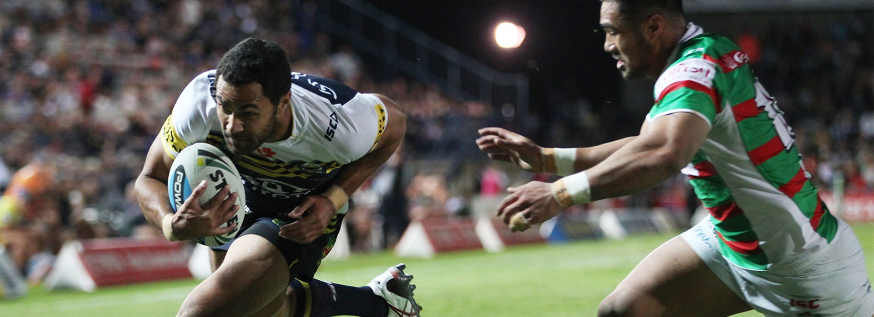 Justin O'Neil scores the opening try for the Cowboys on Thursday night.