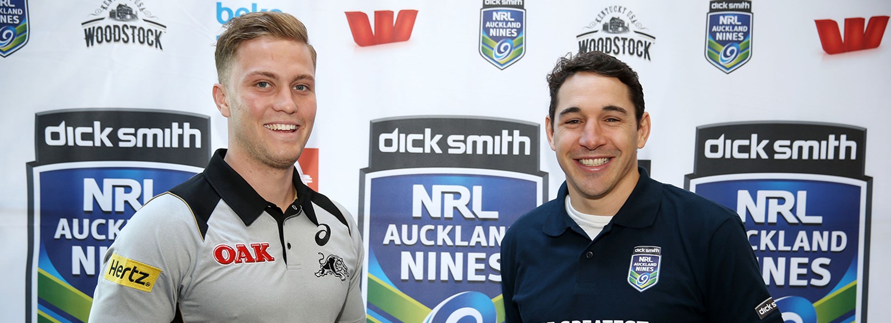 Matt Moylan and Billy Slater at the launch of the 2016 Auckland Nines.