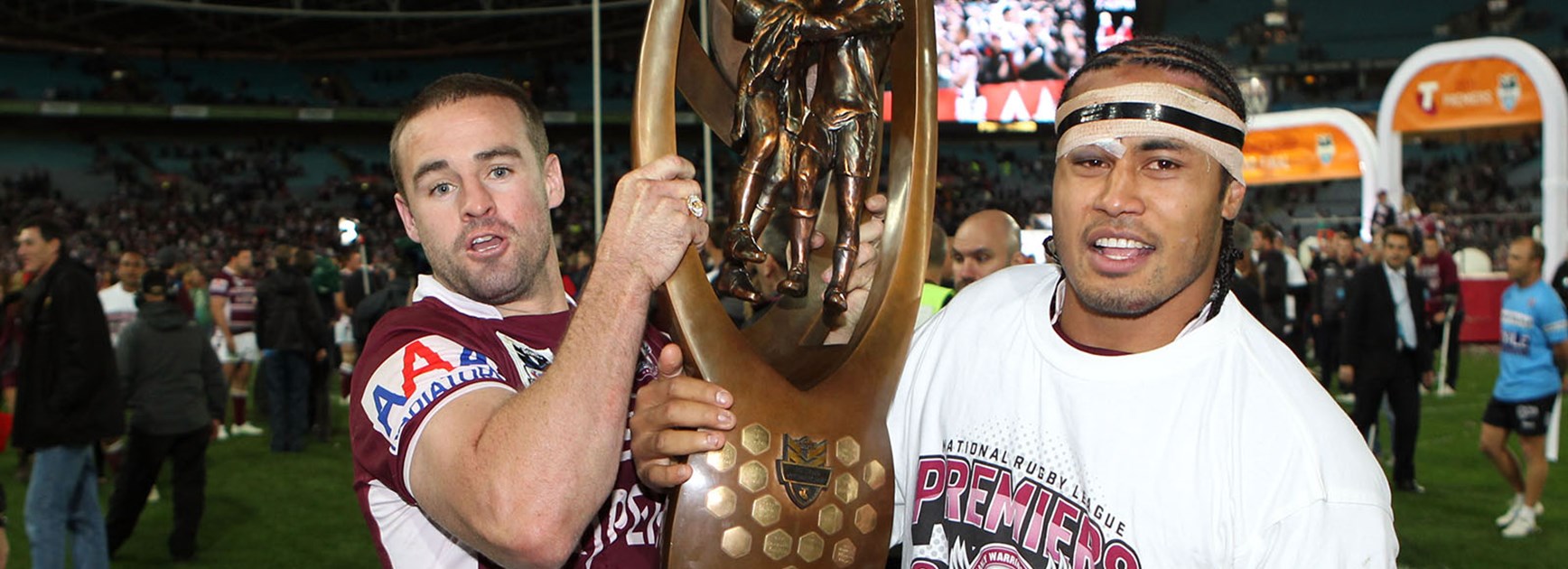 Steve Matai celebrates Manly 2011 Grand Final win over the Warriors.