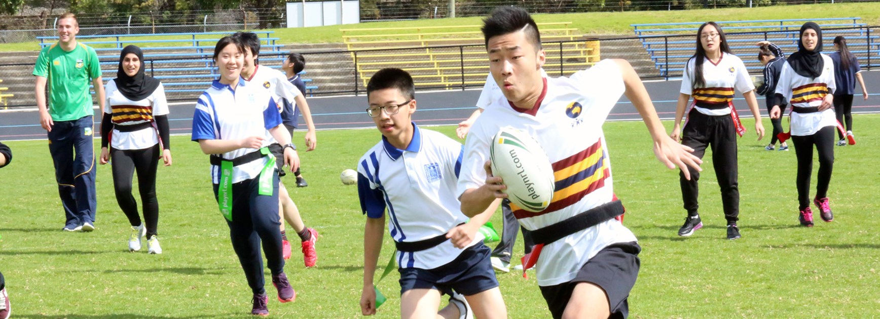 Kids get one of their first tastes of footy at a Gala Day as part the NRL's 'In Harmony In League' program.