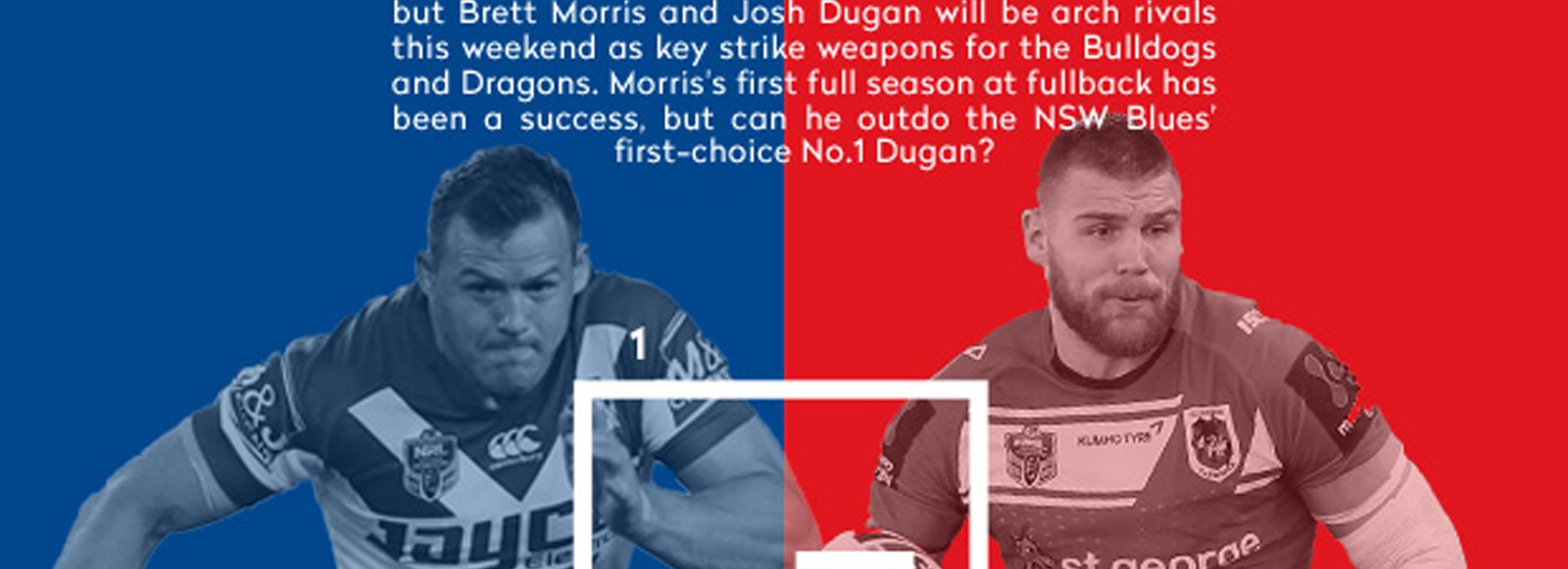 Rival fullbacks Brett Morris and Josh Dugan will have a big say in Saturday's Bulldogs v Dragons clash.