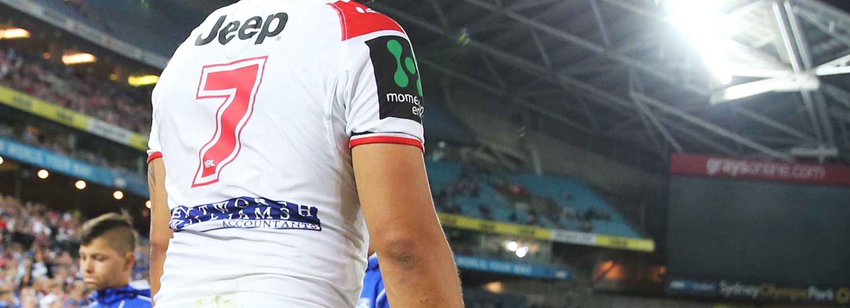 Benji Marshall looks on from the sidelines after being injured in the Dragons' clash with the Bulldogs.